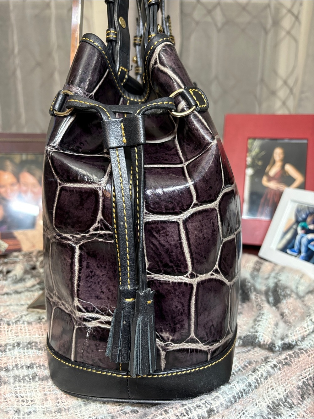 Collectible Vintage Dooney & Bourke “English Botanical” Croc Embossed Large Tote - Picture 9 of 16
